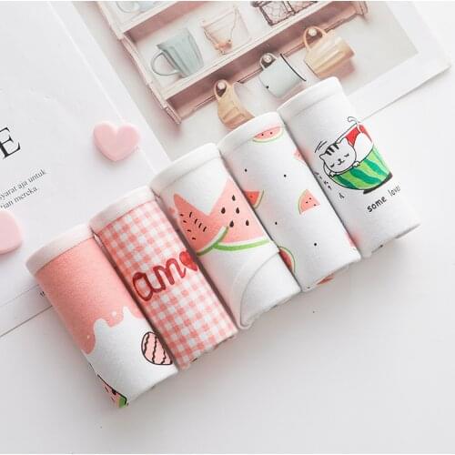 5Pcs/Lot Panties Women Underwear Cotton Briefs Fruits Watermelon Seamless Calcinhas Underpant Girls Panties Sexy Lingerie Shorts