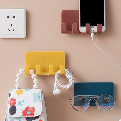 Universal Wall Mount Phone Holder Stand Rack Suction Wall Hook Charging Cable Hanger Holder Wall Hanging Home Power Socket Stand