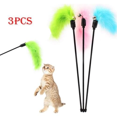 Random Color Funny cat stick Feather Toys Solid Turkey Feathers Tease Cat Stick Interactive Pet Toys Cat Playing Training Toy