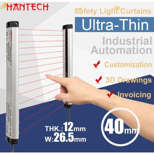 Safety Light Curtains 40mm Infrared Sensor Loptical Industrial Automation Ultra-Thin Photoelectric 24V Factory Customization