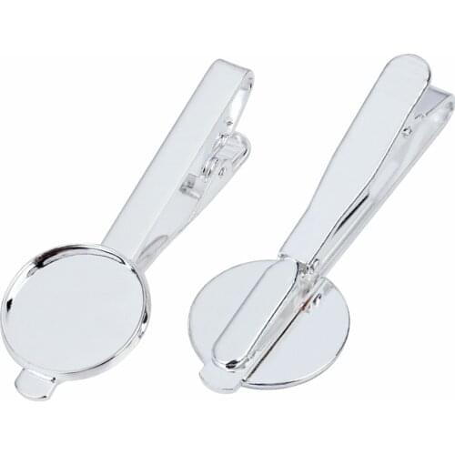 5pcs Tie Clip Setting Blank Tray Bezel Bases 16mm 18mm 20mm Fit Round Cabochons Cameo Base Silver Color DIY Making Findings