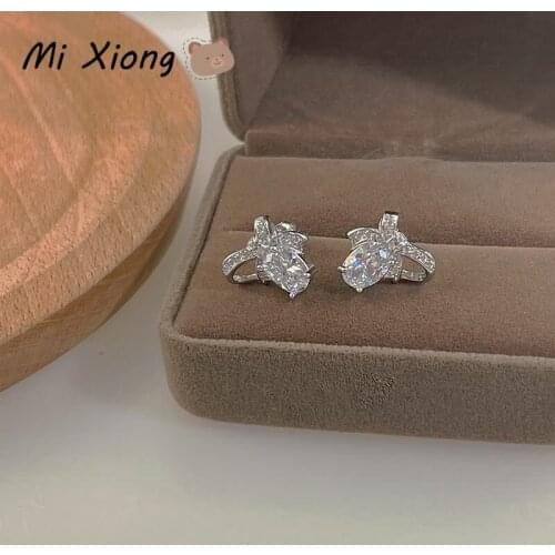 Mi Xiong Real 925 Sterling Silver Stud Earrings Womens Unique Luxury Jewelry Fine Diamonds Exquisite Elegant Party Wedding Charm