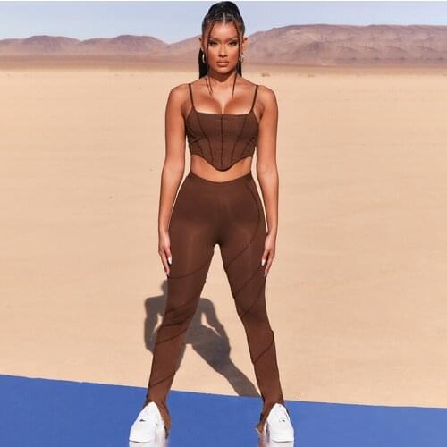 2021 Summer Fashion Bandage Ladies Set White Sexy Short Vest Top & High Waist Pants 2 Two-piece Sets Club Party Women Set