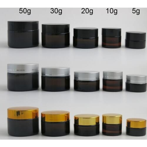 200 x 5g 10g 20g 30g 50g Empty Amber Glass Cream Jar with plastic cap white seal Glass Cosmetic Container Cosmetic Packaging