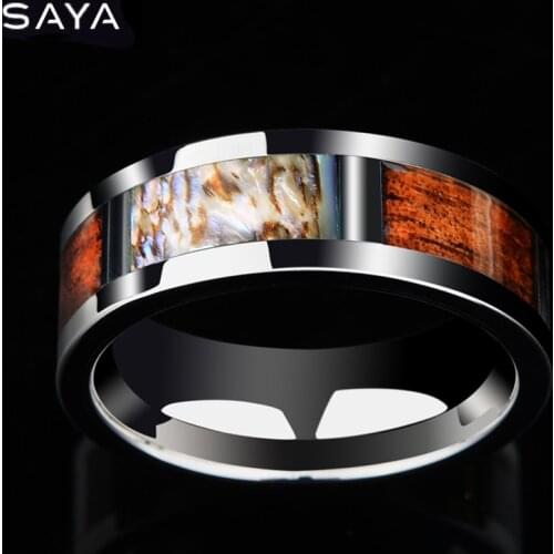 2021 High Polished Men Tungsten Ring with Abalone and Shells Inlay Wedding Band with Gift Box, Free Shipping, Engraving