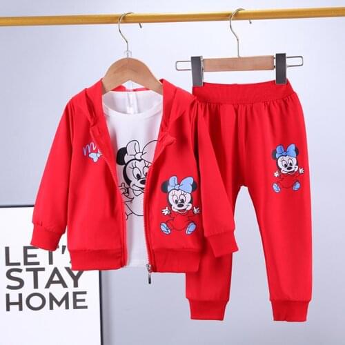 Disney Mickey Minnie Mouse Boys Clothing Kids Autumn Character Cotton Hoodies +Pants+ Vest 3 Pcs Suit Children Clothes Set