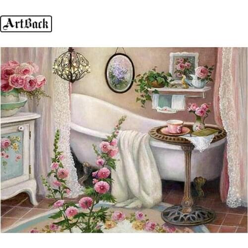 5d diamond painting bathroom landscape picture diamond mosaic 3d diamond embroidery rhinestone sticker