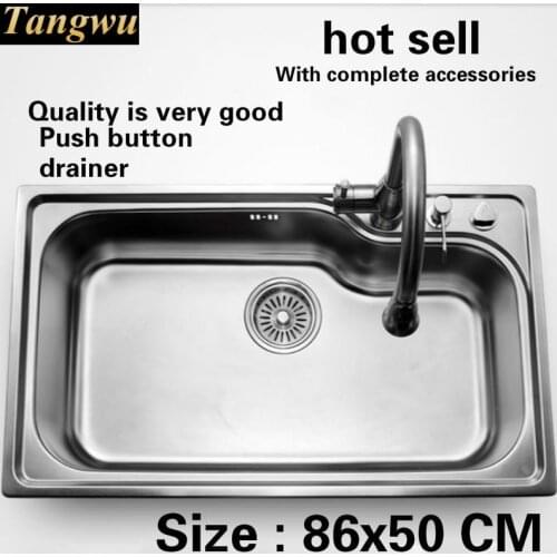 Free shipping Fashionable luxurious big kitchen sink 1 mm thick food grade 304 stainless steel heat sale single slot 86x50 CM