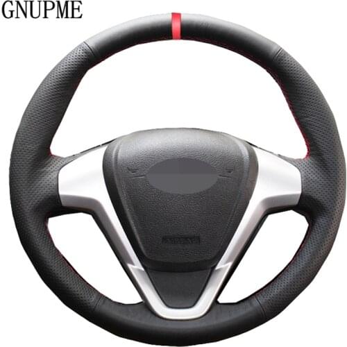 DIY Hand-Stitched Black Artificial Leather Car Steering Wheel Cover for Ford Fiesta 2008-2016 2017 Ecosport 2014- 2015 2016 2017