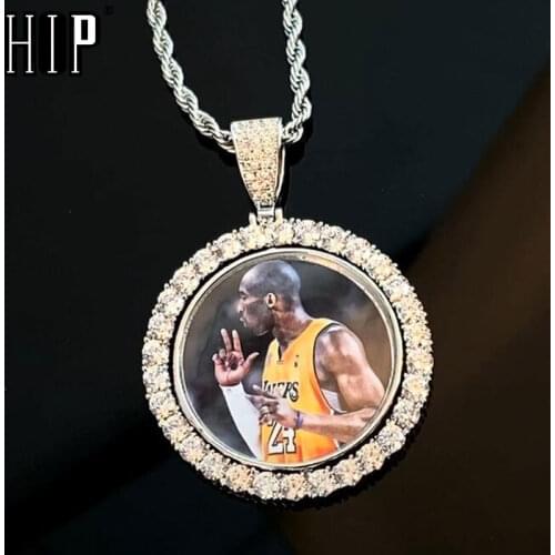 Hip Hop Round Rotating Double-sided Iced Out Bling Custom Made Photo Cubic Zircon Necklace&Pendant For Men Jewelry Tennis Chain