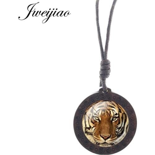 JWEIJIAO Animal King Forest Wooden Pendant Necklace Long Rope Chains Handmade Jewelry Fashion Cool Accessories Necklace CN104