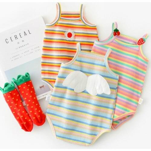 Summer Baby Girl Boy Romper Outfits Cute Multi-Color Elegant Striped Strap Baby Triangle Crawling Clothes New Born Baby Clothes
