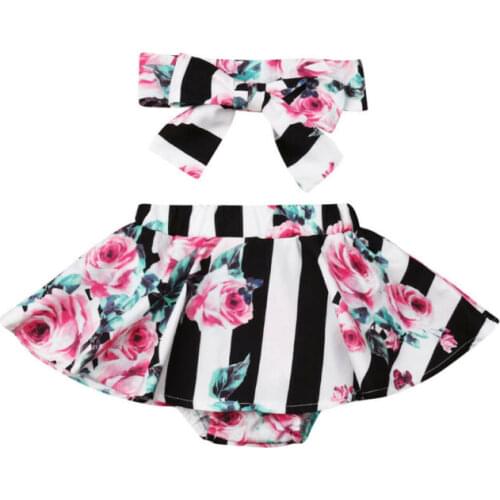 Gilr Clothes Set Summer Striped Cover Button Skirts Headband 2Pcs 2019 Clothing Suit For Baby Kids Cute Sets