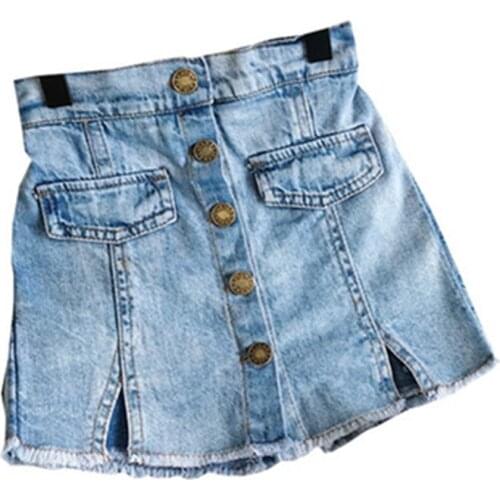 Summer Baby Girl Skirt Fashion Children Denim Solid Color Button Jeans Shorts Culottes Girls Clothing for 3-7T Kids