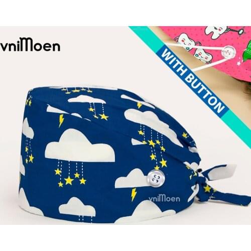 Medical scrubs Print Nurse Hats men Women Adjustable Surgical Cap with Buttons Sweat-Absorbent Towel Beauty Salon Pharmacy Caps