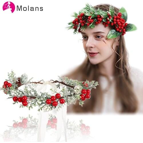 Molans New Red Berries Flower Crowns Wreath Artificial Berry Floral Garlands Wedding Bridal Romantic Women Flower Headbands