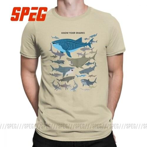 Mens T-Shirt Know Your Sharks Hipster 100% Cotton Tees Short Sleeve Oceanic T Shirts Round Collar Clothing Printed