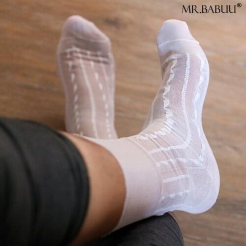 Mens nylon white compound bottom loose mouth wave stripe business formal wear casual middle-aged and elderly stockings