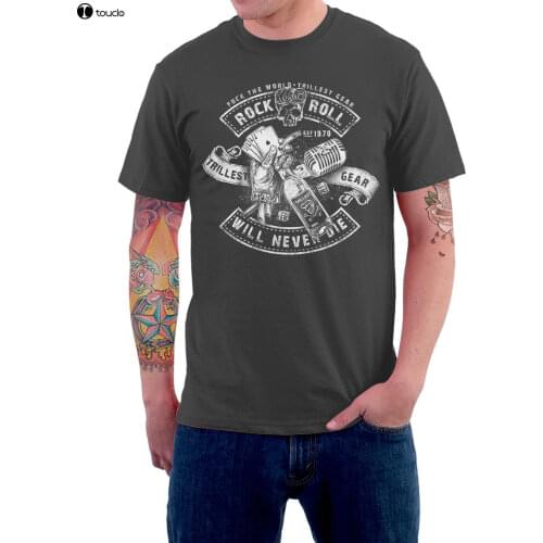 100% Cotton for Man Shirts Rock N Roll T-Shirt Herren Rocker Rockabilly Skull Hot Rod Biker Grau Print Tee Shirts