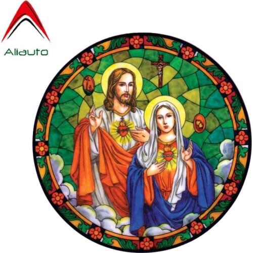 Aliauto Sacred Hearts of Jesus & Mary Car Sticker PVC Decal for Ford St Fiesta Volkswagen Polo Golf Renault Opel,13CM*13CM