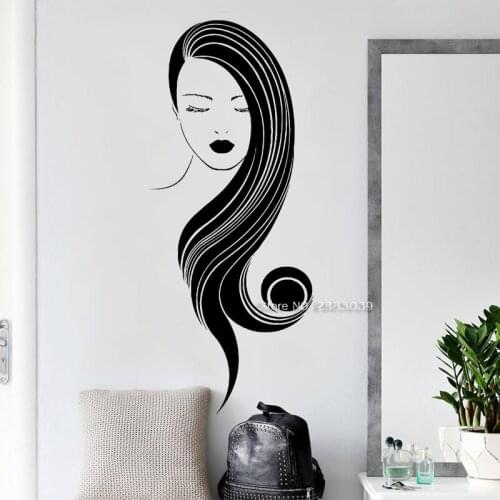 Beauty Hair Salon Girl Murals Wall Window Decal Stickers Hairstylist Studio Wall Decor Wallpapers Waterproof Vinyl Gold LC1743
