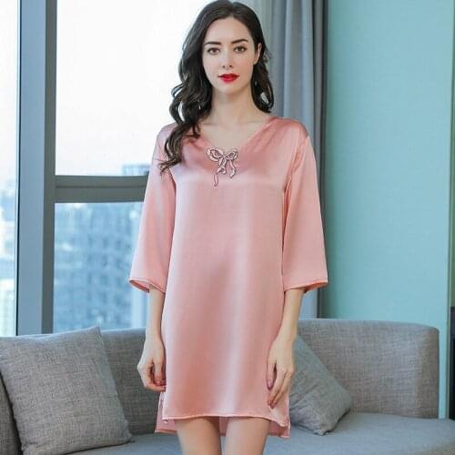 Nightgown Female Summer Sweet Sexy Loose Half-sleeve Shirt Top Grade Real Silk Pajamas Mulberry Silk Dress Silk Tracksuit