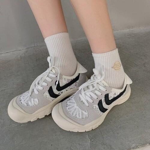 2021 summer new ugly cute old shoes female doll big toe shoes lace hollow breathable casual sports shoes