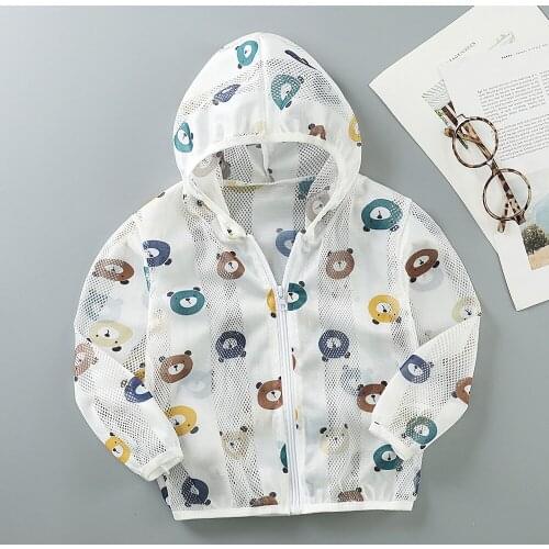 2021 Summer Childrens Sunscreen Clothes Breathable Boys and Girls Hooded Thin Coat Casual Outdoor Beach Outerwear for Kids