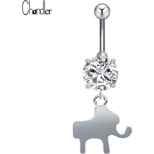Sexy Clear White Crystal Elephant Dangle Navel Belly Button Rings Medical Steel Piercing Summer Holiday Bijoux For Women Girls