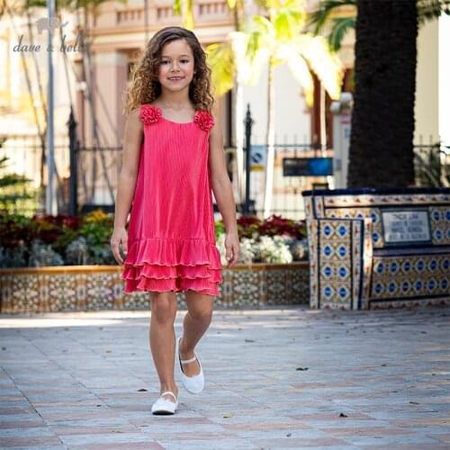 DKS13431 dave bella summer girls fashion floral solid draped zipper dress children sweet dress kids infant lolita clothes