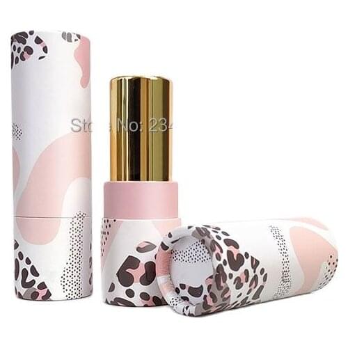 Empty Paper Lipstick Tube 12.1mm Pink Leopard Lipbalm Tube Empty Cosmetic Container Leopard-print Papery Lipbalm Container 50pcs