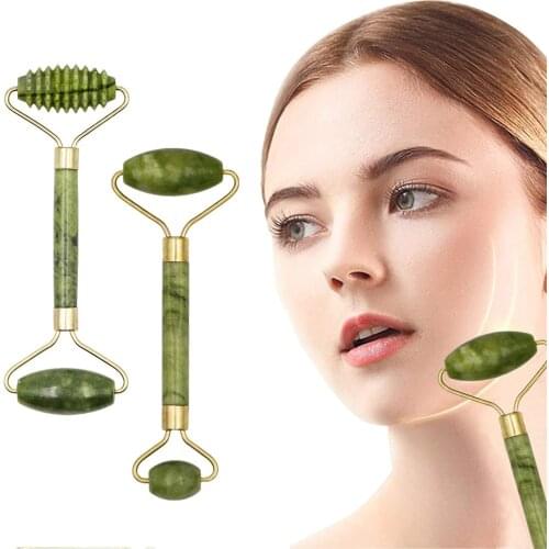 Facial Massage Jade Roller Green Jade Natural Massager Anti Wrinkle Face Lift Slimming Shaper Body Relaxation Beauty Tool Roller