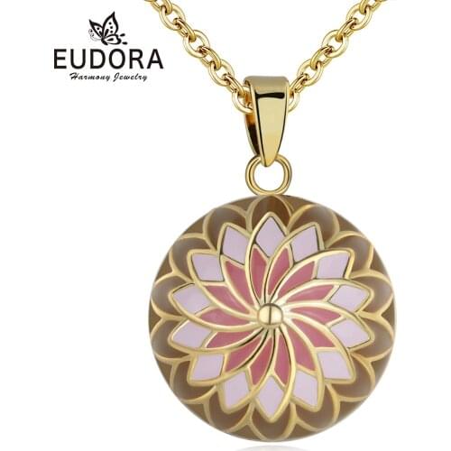 Pink Orange Harmony ball Necklace Pregnancy Bola Ball Pendant with Good Luck Flower for Pregnant Woman Shower Gift New Mom