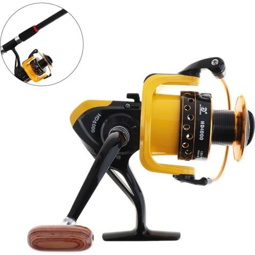12BB 4000 Fishing Reel Wheel Spinning Reel 15kg Drag Power with Double Colour Metal Line Cup Wooden Handle Knob