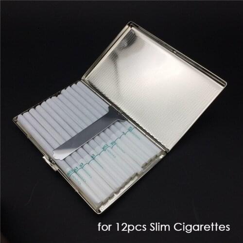 Silver Metal Cigarette Case for 12pcs 100mm Long Slim Cigarettes Box Holder Portable Smoking Tools Smoke Accessories