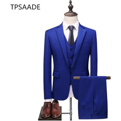 Roly blue Casual Male Blazer Suit Mens Business Party Wedding Suits Groom Tuxedos Slim Fit Suits Men (Jacket+Vest+Pants )