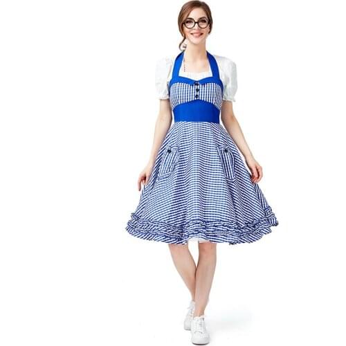 Blue Plaid Beer Outfit Four-color Big Swing Skirt, Amazon Hot-selling Pastoral Style Farm Suspender Skirt