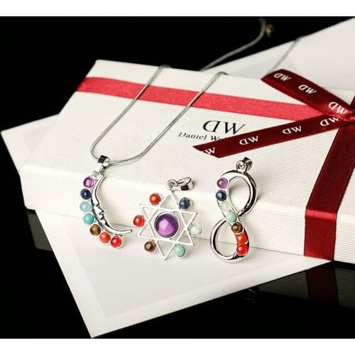 1PC Stylish colourful natural pendant jewelry pendant necklace Seven Chakras healing crystals Send girlfriend DIY gift
