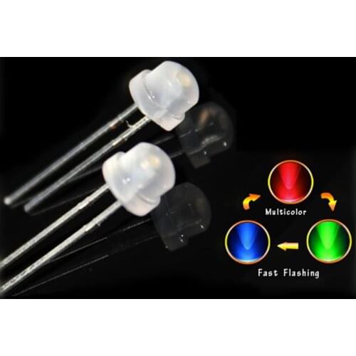 100pcs LED 5mm Straw Hat RGB Slow/Fast Flashing Flicker Frosted Tri-Color Red Green Blue 20mA 3V 5 mm Light Emitting Diode Lamp