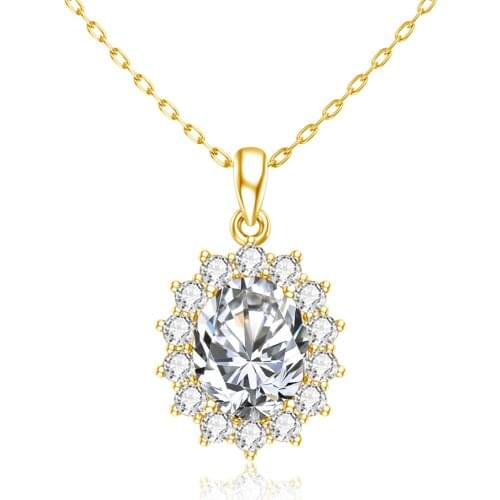Szjinao 14K Gold Plated Diamond Pendant Necklace 925 Sterling Silver Women Necklace Pendant Flower Oval Shape Luxury Jewelry New