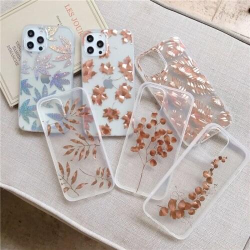 Vintage Gold Foil Phone Case For iPhone 11 Pro Max 7 8 Plus 12 Pro Mini XS Max X XR XS Max SE 2020 Clear Leaf Fundas Back Cover