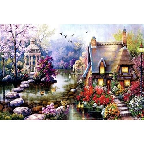 Factory supply beautiful scenery DIY full drill diamond painting round for house decoration New Arrival dream house Mosaic Deco