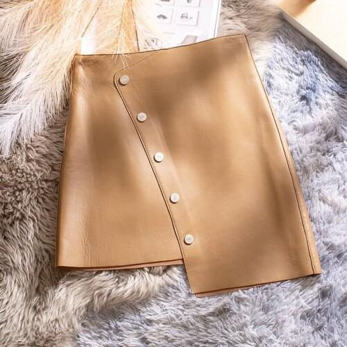 Womens Short Skirts Womens Summer Skirts 2021 Real Sheepskin Leather Skirt Female High Waist Skirts Ropa Mujer Zjt2447