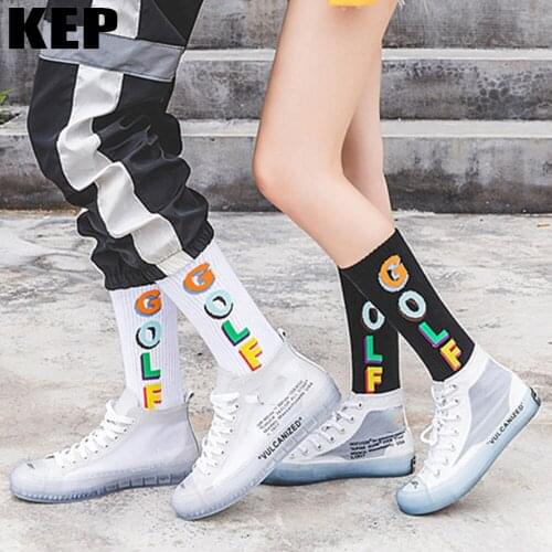 Women Socks Tide Ins Fashion Street Funny Novelty Popular Hip Hop Letter Golf Socks Men Unisex Couple Colorful Crew Happy Socks