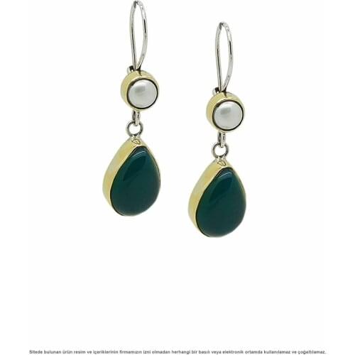 Silver Green Agate Stone Women Earrings