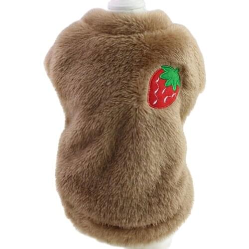 Pet Dog Faux Fur Warm Hoodie Coat 2 Legs Strawberry Design Vest Winter Clothes Pet Puppy Jacket Apparel