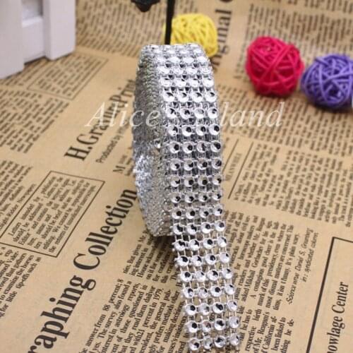 1pcs 1.8cm*3m Bling Diamond mesh Wrap ribbon silver Rhinestone Mesh Roll Tape Tulle Crystal Ribbon cake wedding decoration