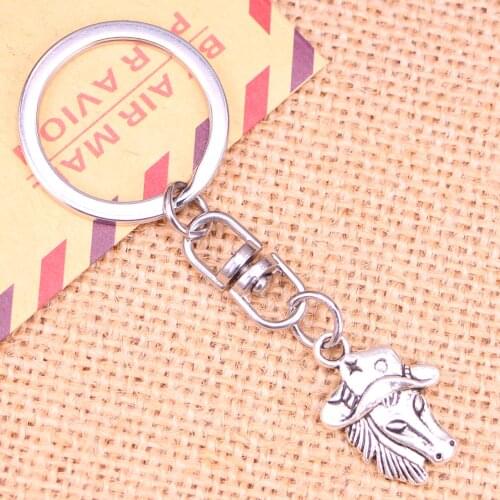 20pcs New Fashion Keychain 23x16mm horse in cowboy hat Pendants DIY Men Jewelry Car Key Chain Ring Holder Souvenir For Gift