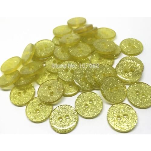 200pcs 15mm Yellow Glitter Buttons Resin Round Sparkle 2 Holes Sewing Button Embellishments Scrapbooking Cardmaking