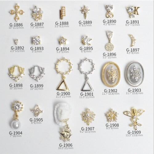 5PCS, Nail Art Elegant Designs Zircon Rhinestones With Gold Silver Alloy For Nail Tips Decorations